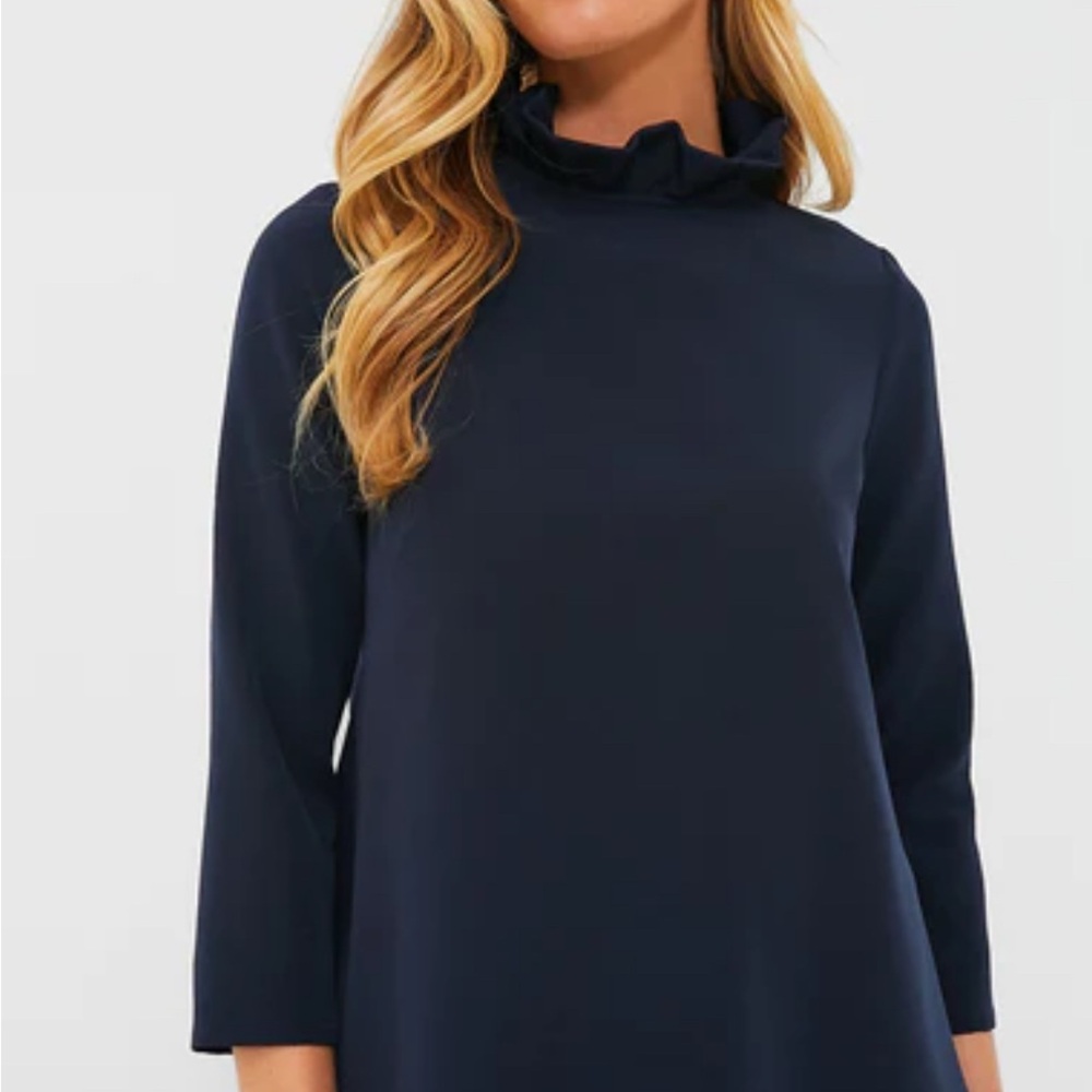 TUCKERNUCK Blue Navy Faye Blouse Ruffle Neck Bow Back Size XXL